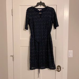 Navy Blue Size 12 Studio One Metallic Chevron Short Sleeve Dress